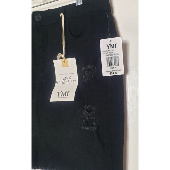 YMI Juniors Mini Skirt Sz 5 Black Stretchy Distressed Denim Y2K Grunge Edgy New - Picture 4 of 7
